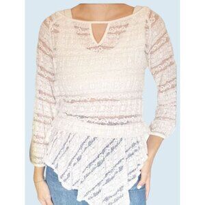 Vintage GIVENCHY 90s / Y2k White Lace Elastic Waist Top Blouse Shirt Sz S